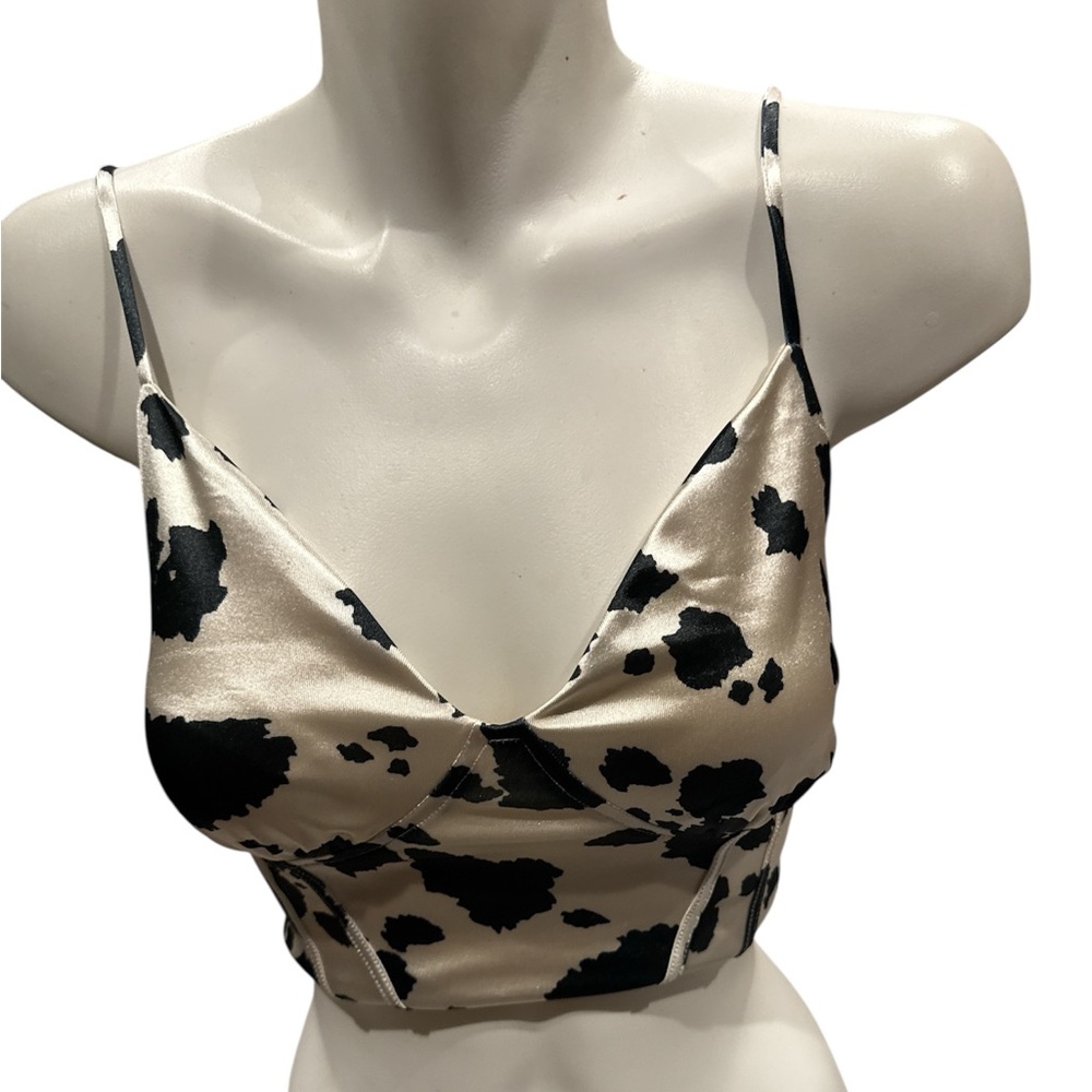 Thirty‎ Thirty LA ✦ B&W Satin Cow Print Bustier Crop Top